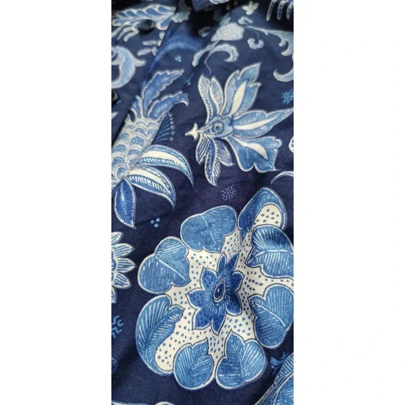 Talbots Dress 4P Womens Blue Floral A Line 3/4 Balloon Sleeve Drawstring Waist - Picture 6 of 14